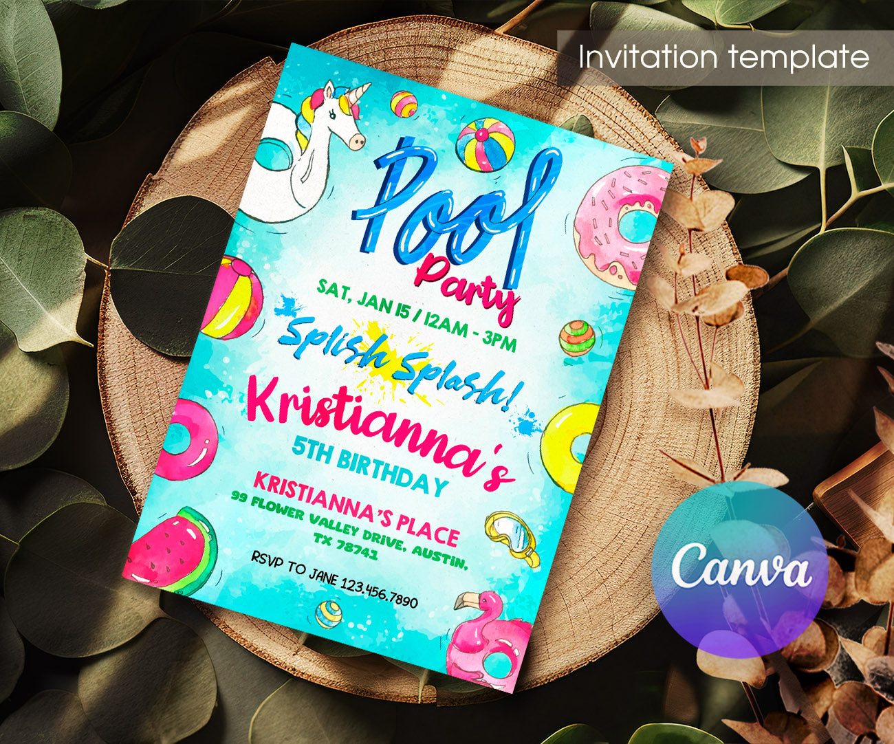Pool Party customizable invitation template | Share or Print | girl | TG554