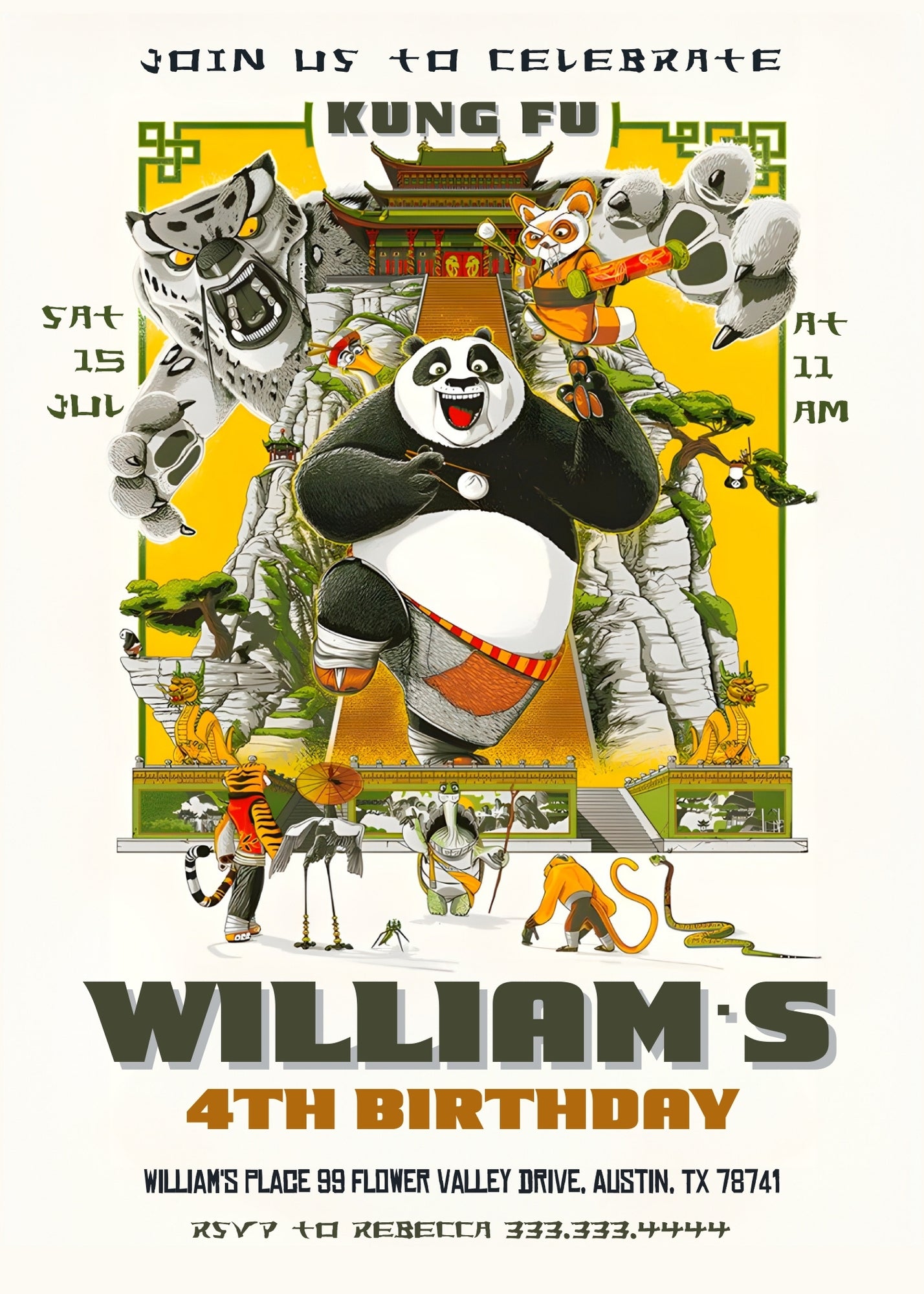 Kung Fu Panda Po customizable invitation template | Share or Print | RY796