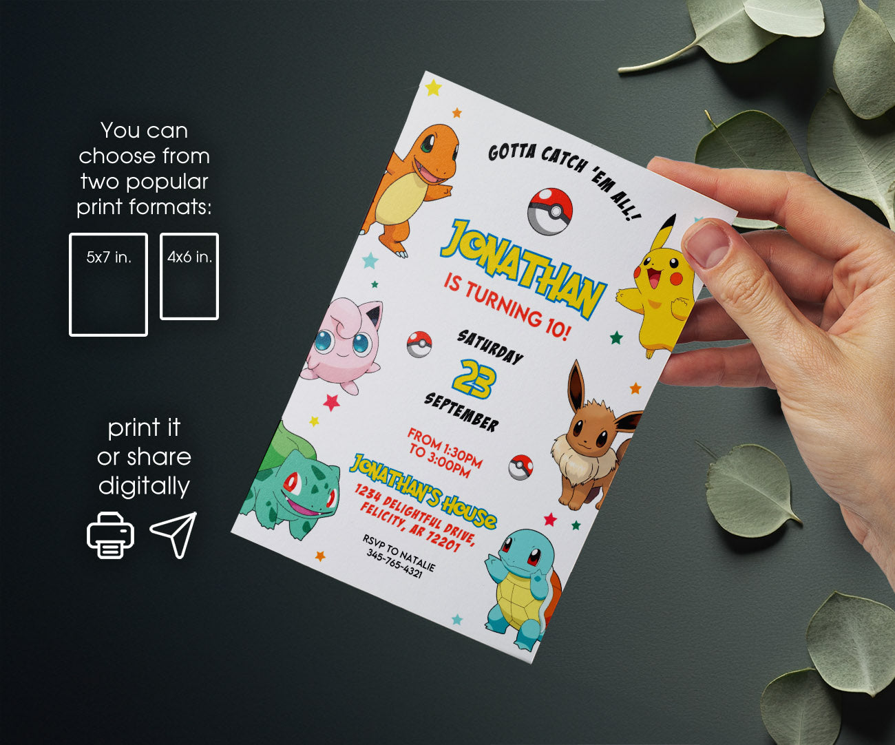 Pokemon Pikachu customizable invitation template | Share or Print | CC752