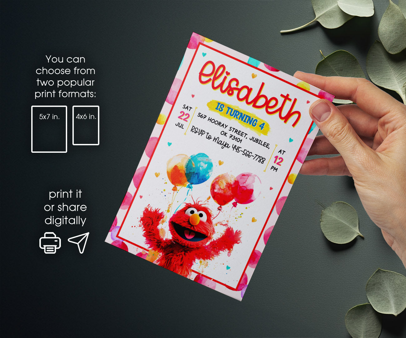 Sesame Street Elmo customizable invitation template | Share or Print | VE069