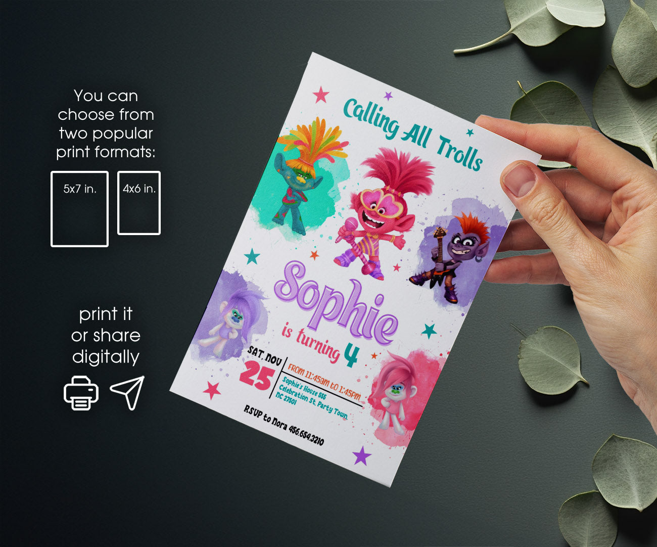 Trolls Poppy customizable invitation template | Share or Print | YC059