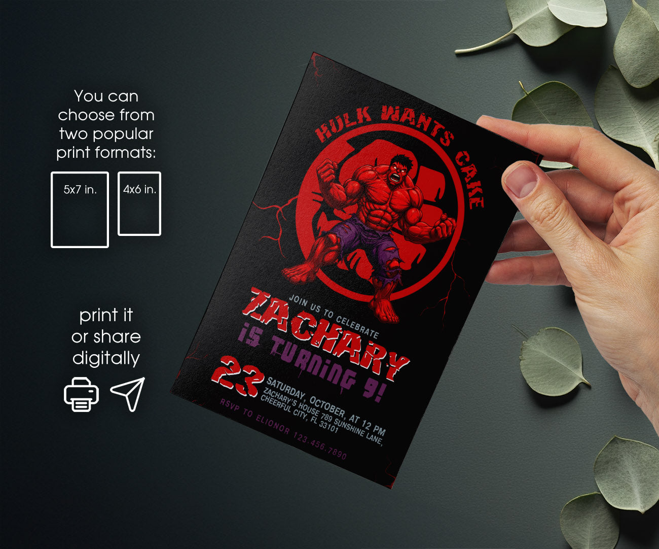 Red Hulk customizable invitation template | Share or Print | ZJ532