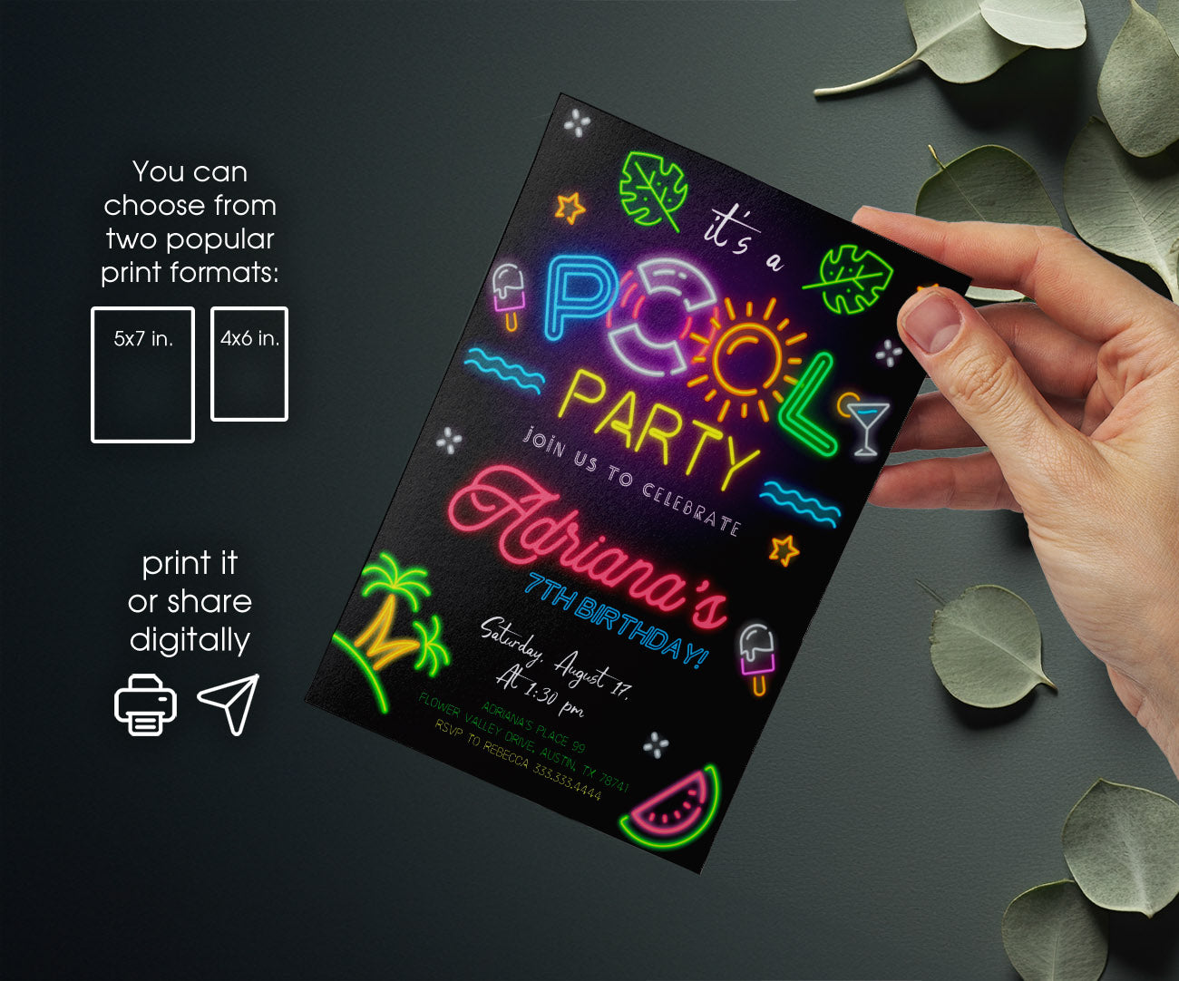 Pool Party customizable invitation template | Share or Print | girl | HQ907