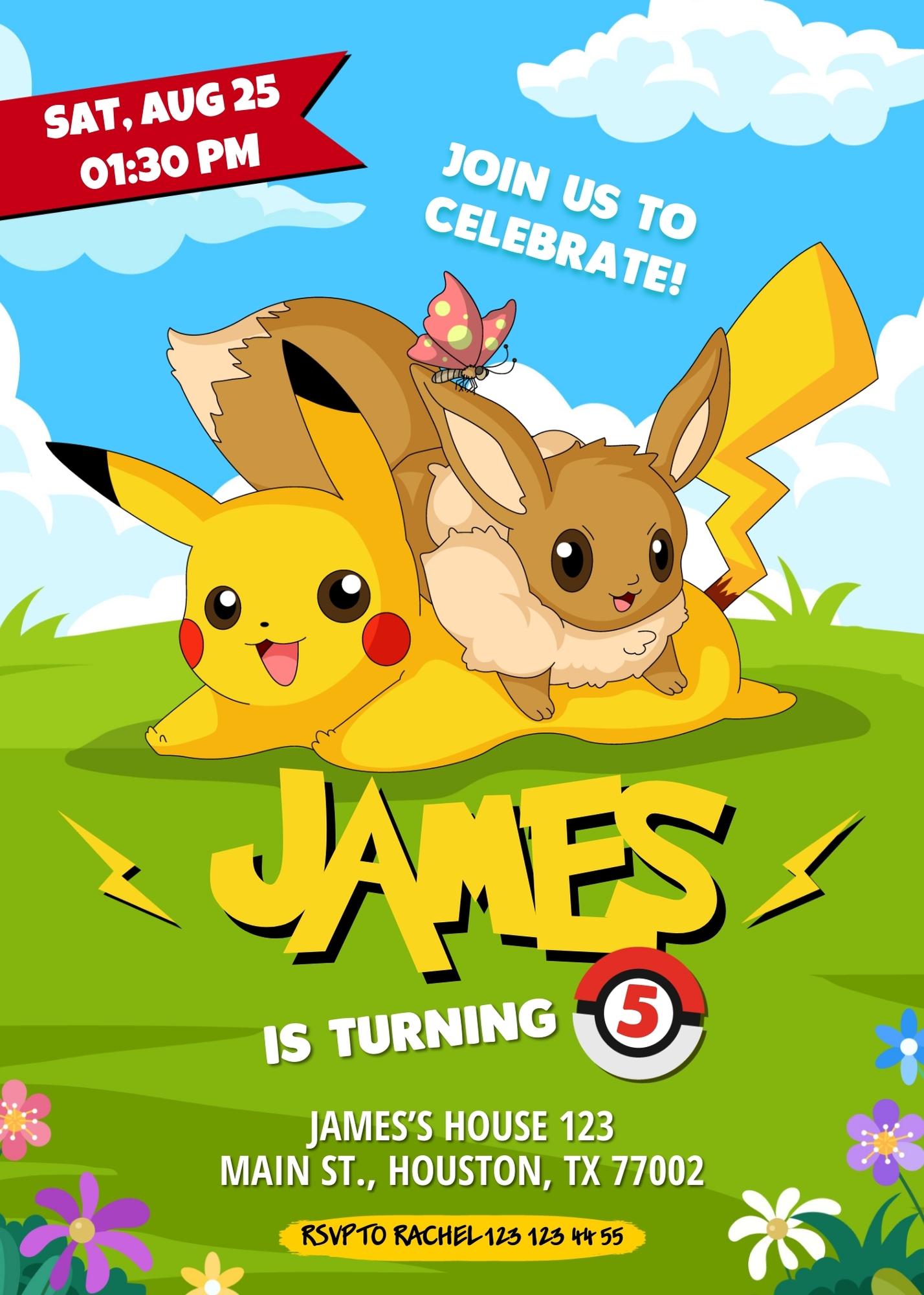 Pokemon Pikachu customizable invitation template | Share or Print | CP568