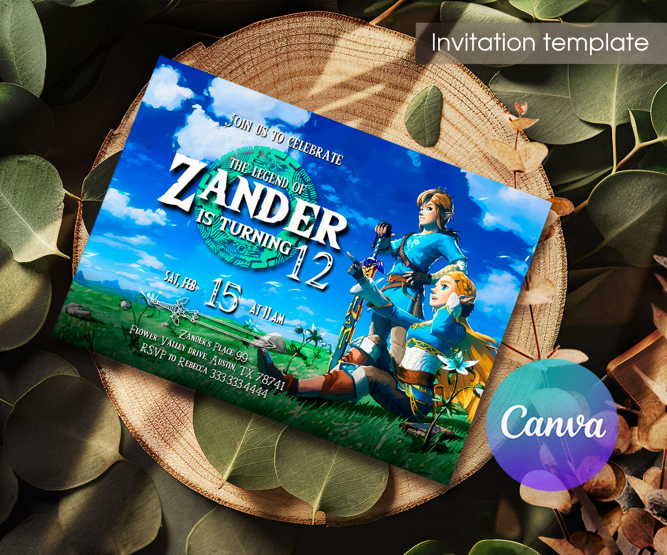 Legend of Zelda Gamer customizable invitation template | Share or Print | EW220