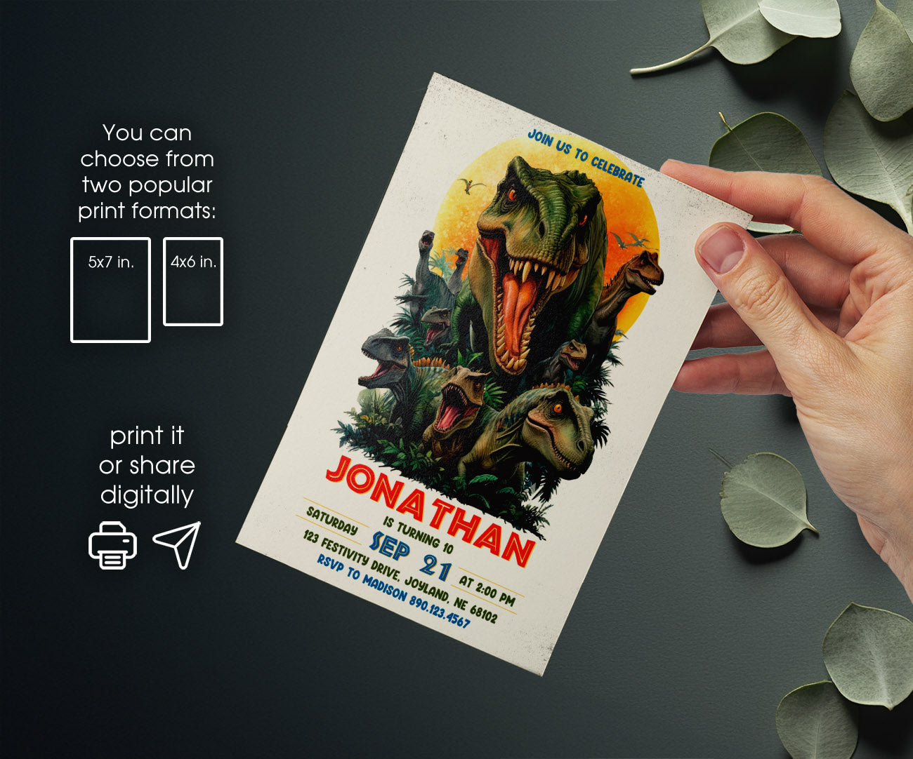 Jurassic World Dinosaur customizable invitation template | Share or Print | JN721