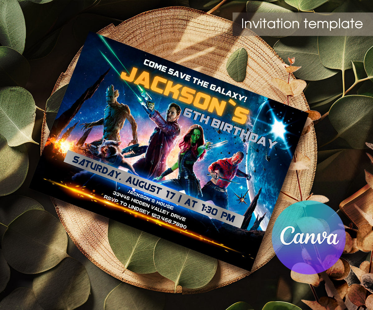 Guardians of The Galaxy Superhero customizable invitation template | Share or Print | boy | NY146