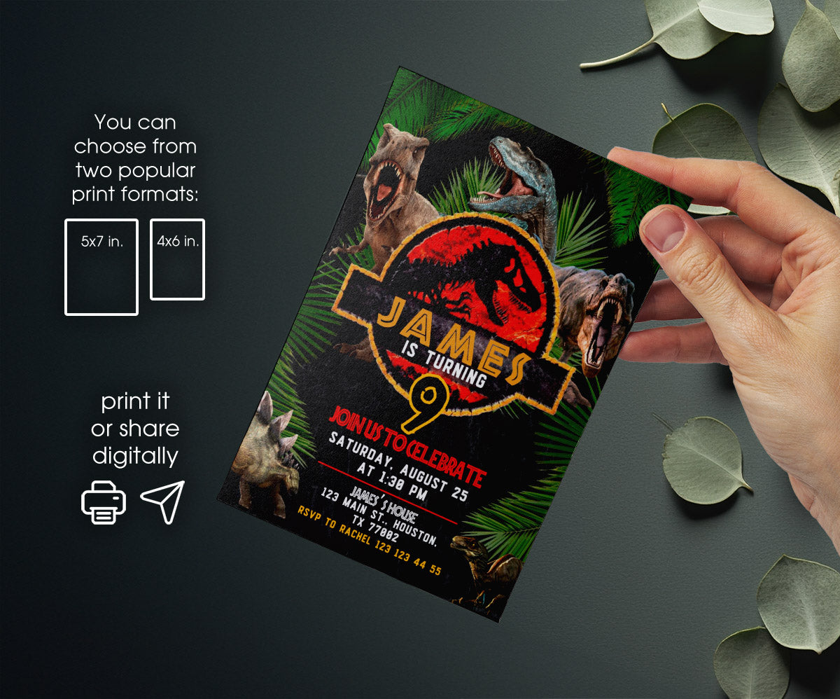 Jurassic Park Dinosaur customizable invitation template | Share or Print | NI728