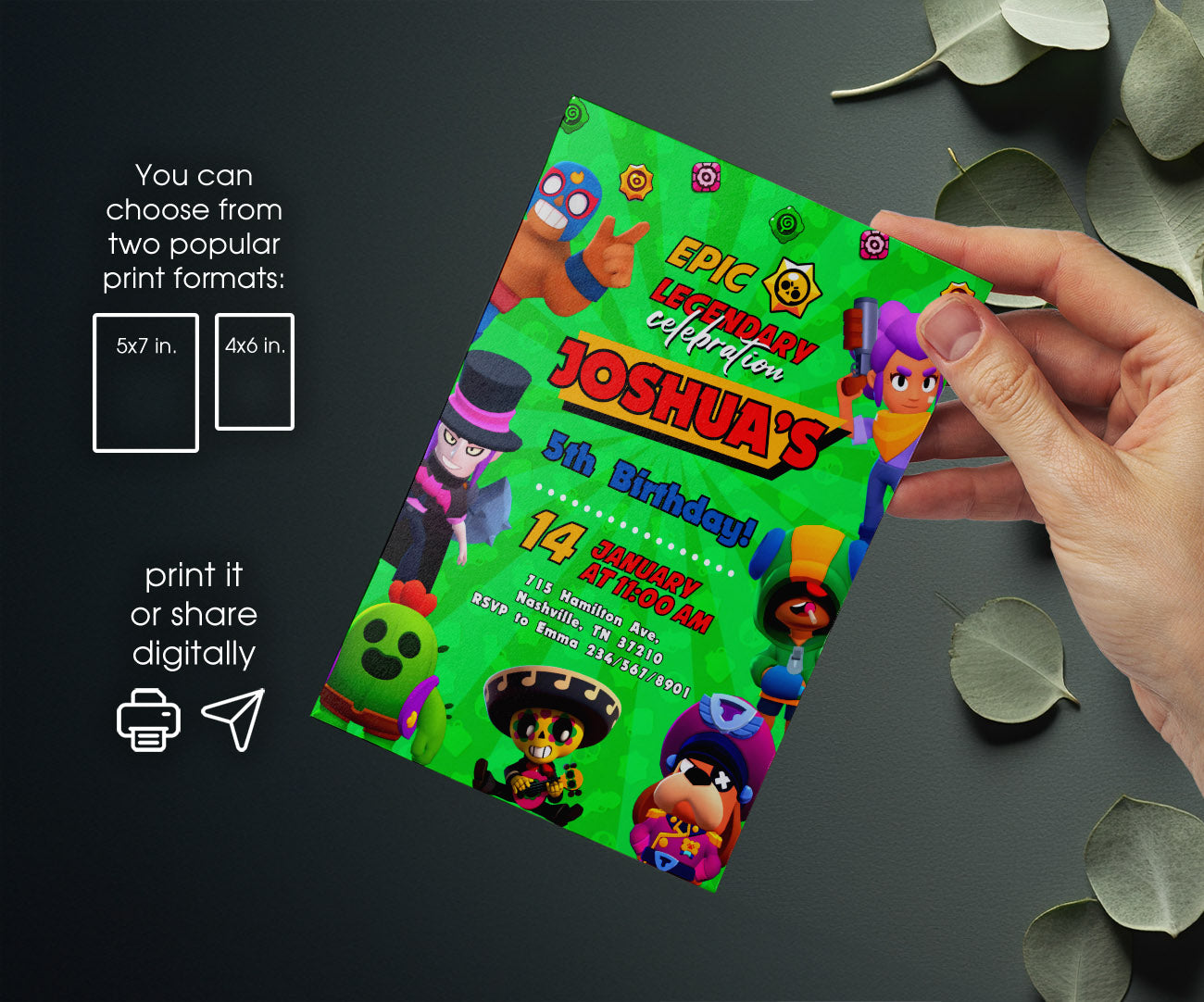 Brawl Stars Gamer customizable invitation template | Share or Print | QY089