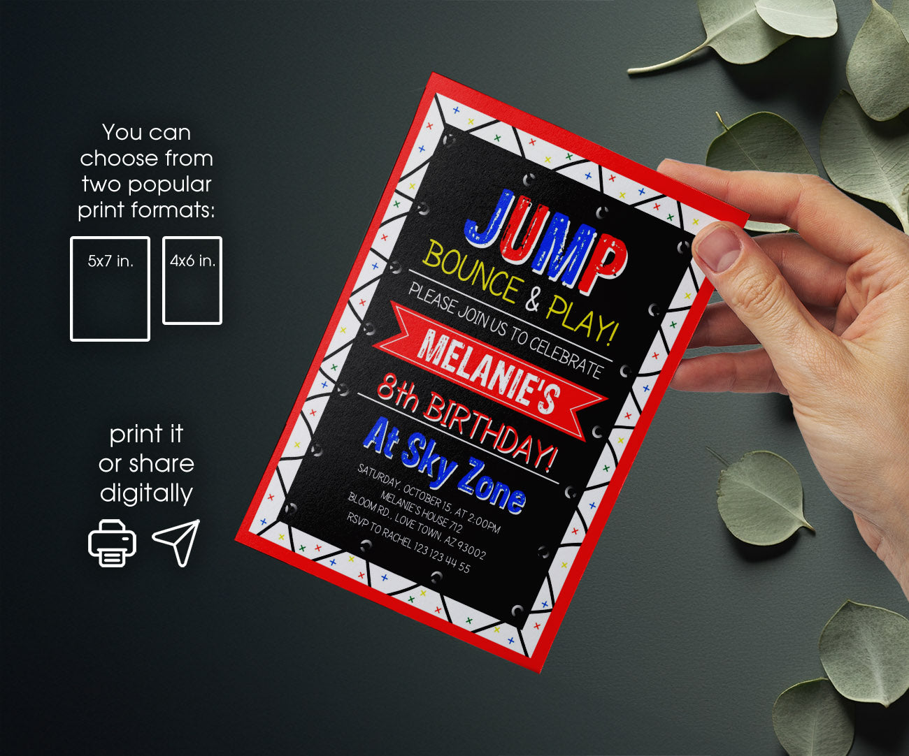 Trampoline Jump Party customizable invitation template | Share or Print | XT102