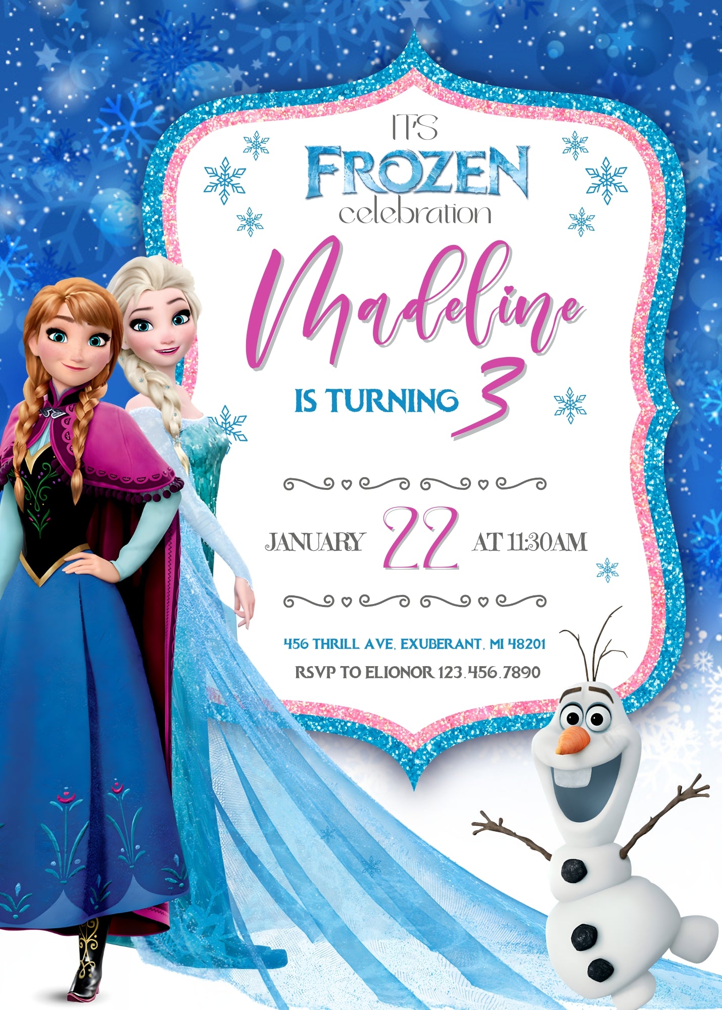 Frozen Elsa customizable invitation template | Share or Print | girl | GV140