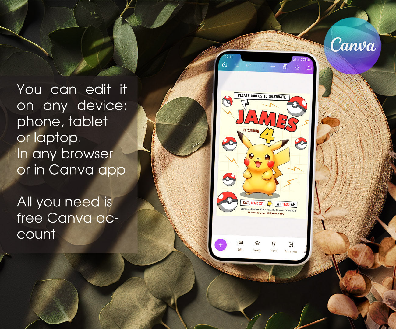 Pokemon Pikachu customizable invitation template | Share or Print | TB626