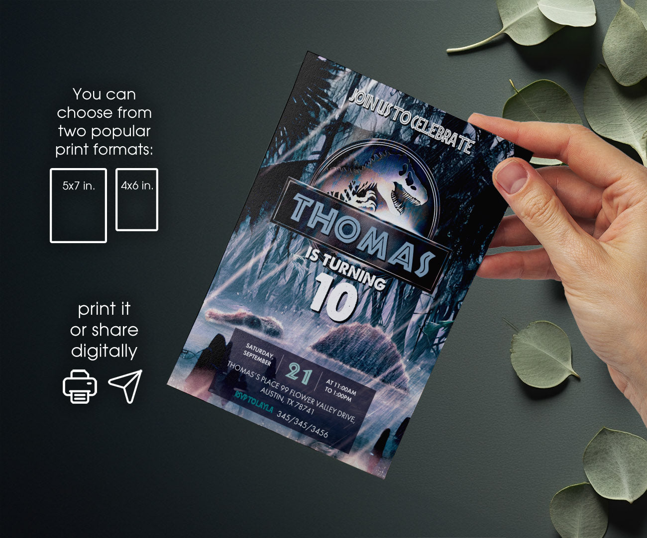 Jurassic World Rebirth Dinosaur customizable invitation template | Share or Print | SY520
