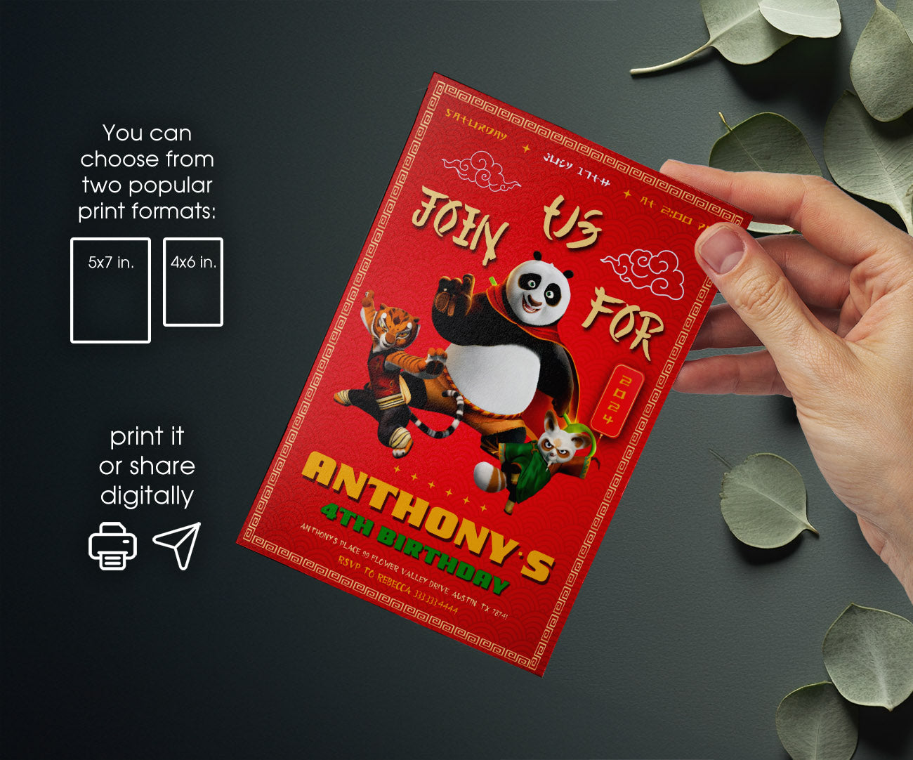 Kung Fu Panda Po customizable invitation template | Share or Print | YF062