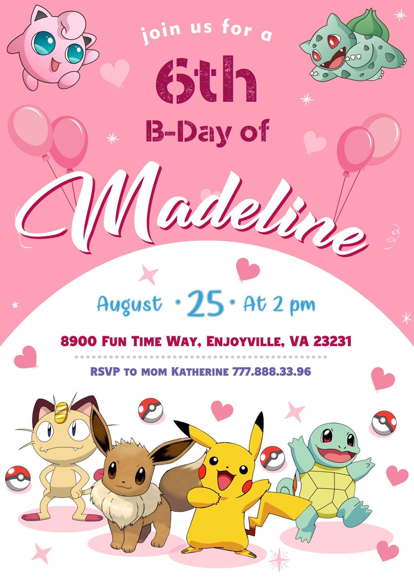 Pokemon Pikachu customizable invitation template | Share or Print | WZ815
