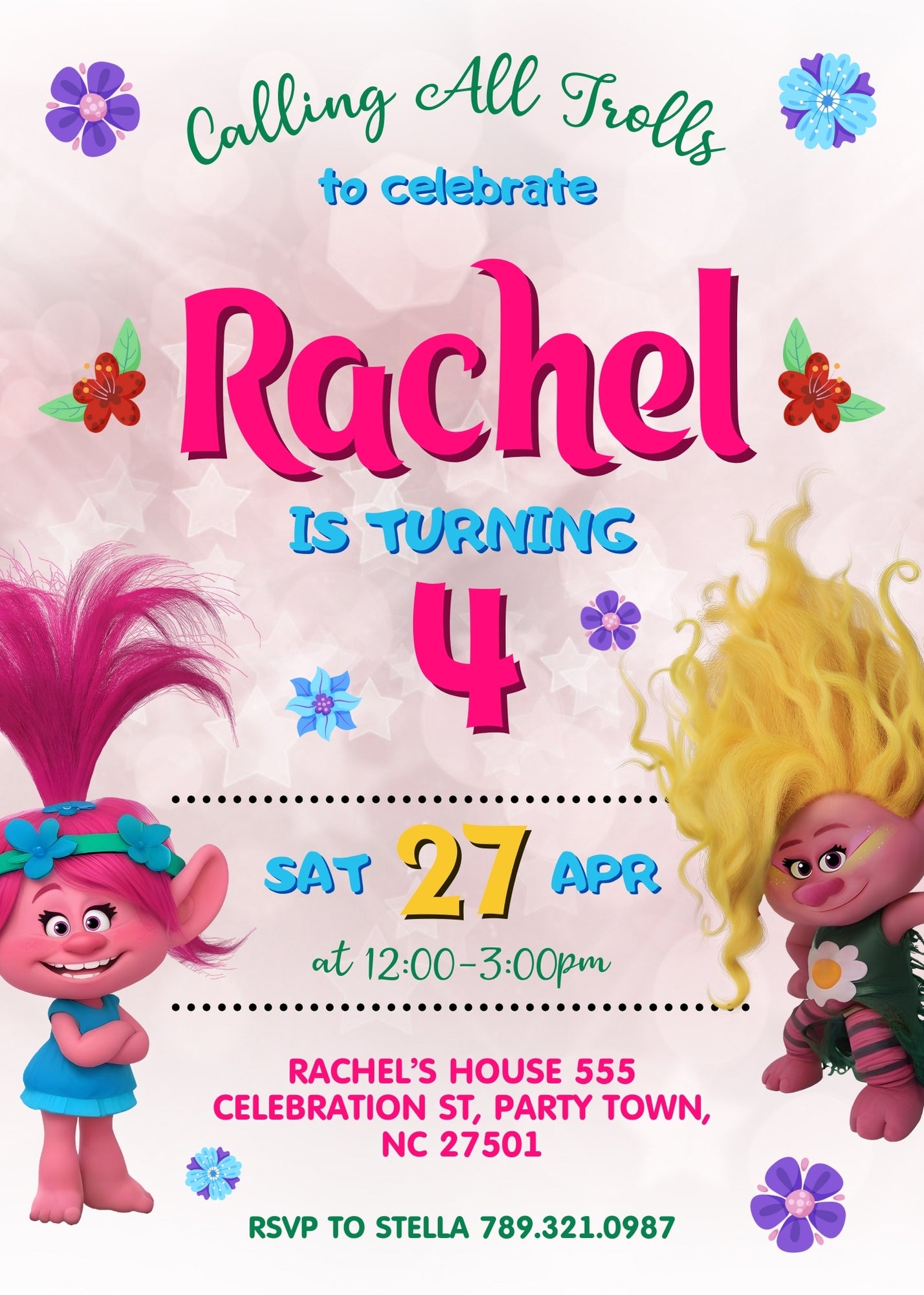 Trolls Poppy customizable invitation template | Share or Print | RD089
