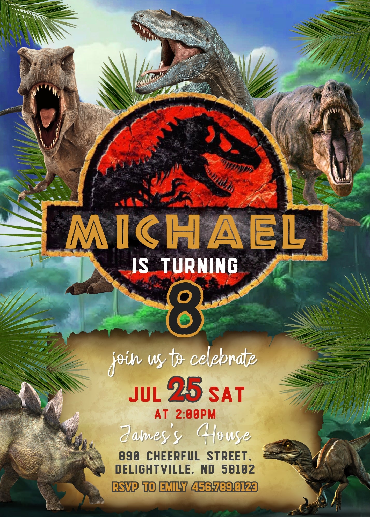 Jurassic Park Dinosaur customizable invitation template | Share or Print | HA012
