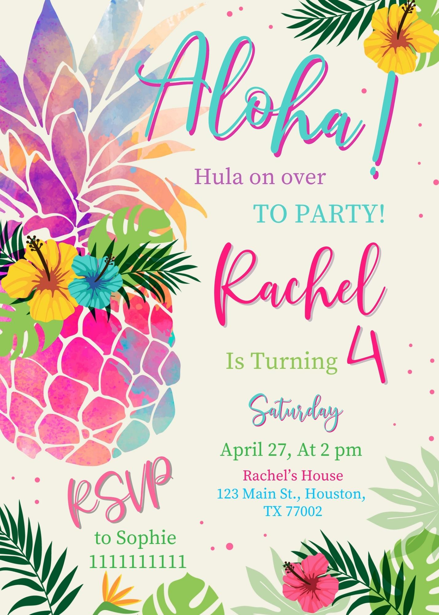 Aloha Luau Party customizable invitation template | Share or Print | girl | LP458