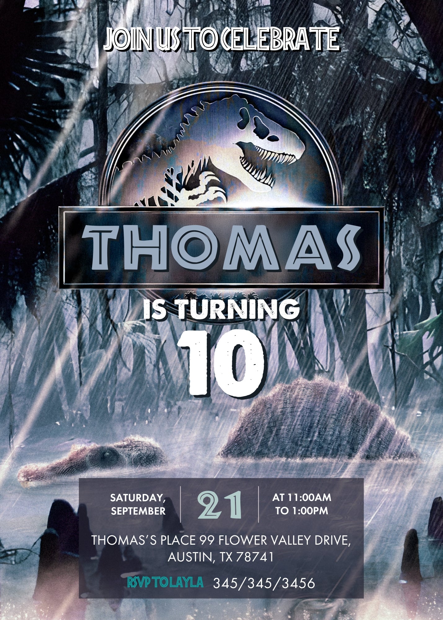 Jurassic World Rebirth Dinosaur customizable invitation template | Share or Print | SY520