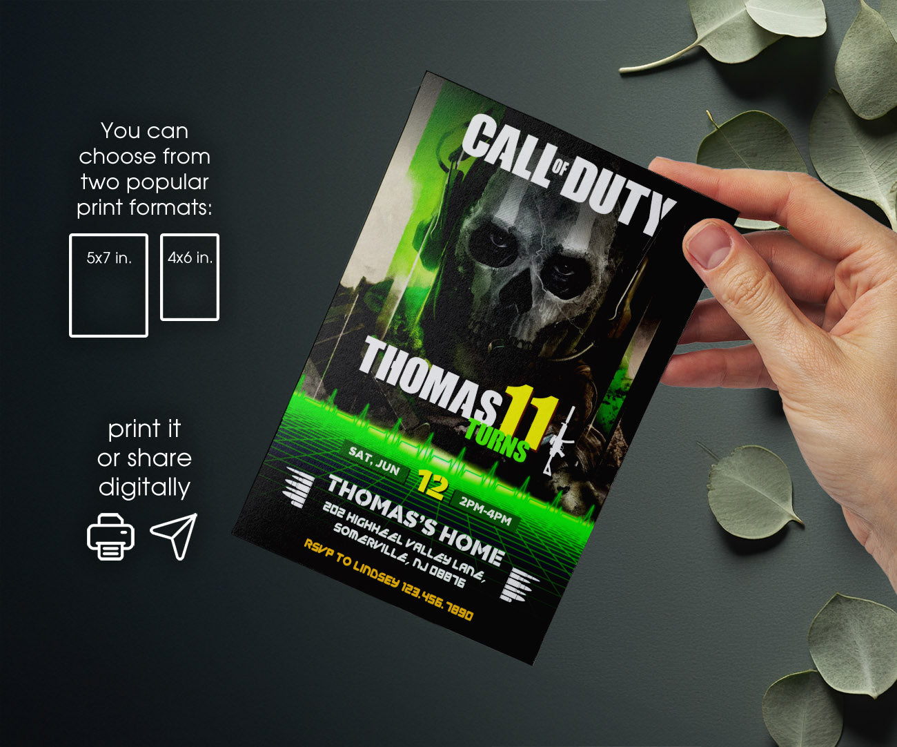 Call of Duty Gamer customizable invitation template | Share or Print | boy | DZ619
