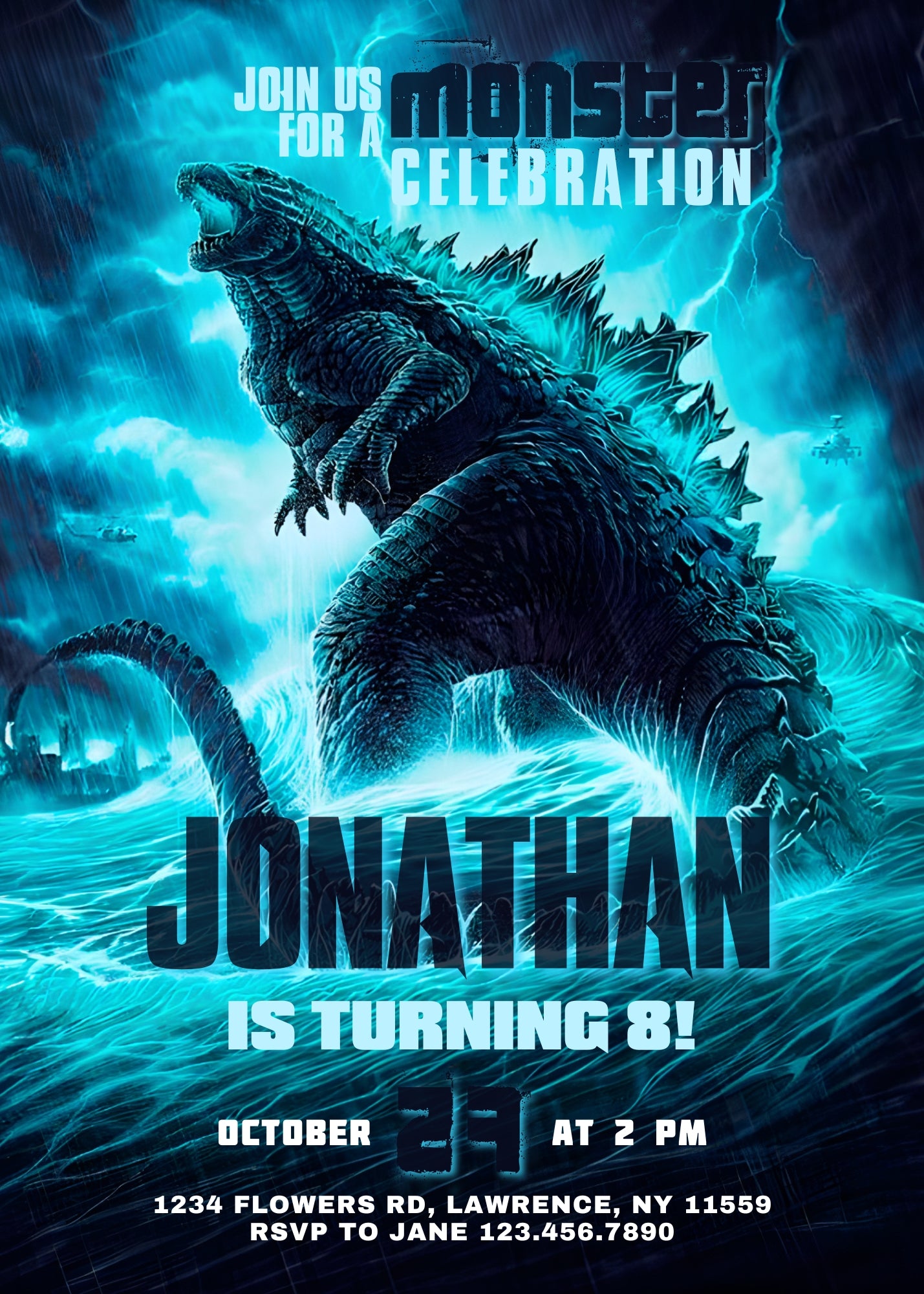 Godzilla and King Kong customizable invitation template | Share or Print | AQ157