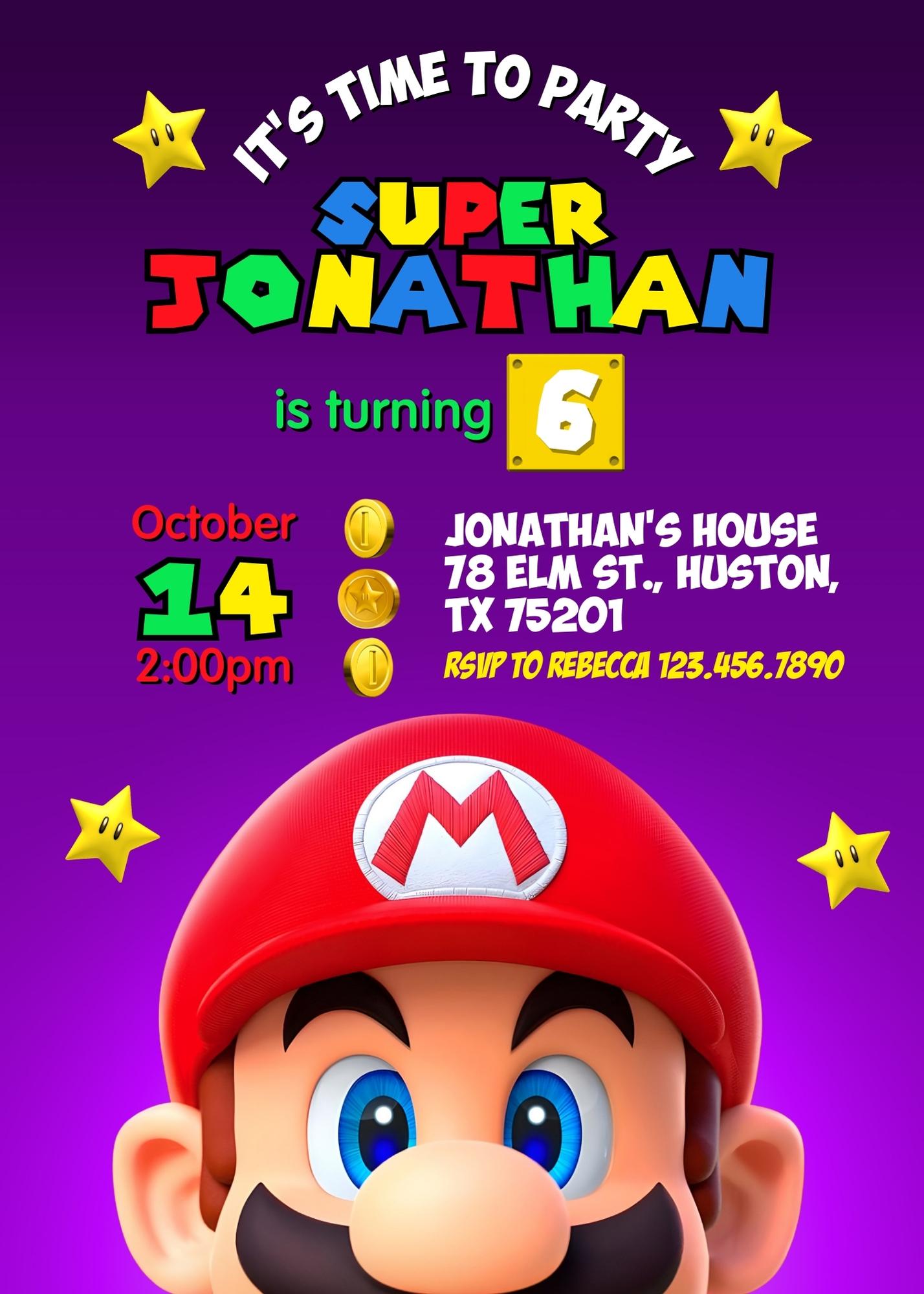 Super Mario Bros customizable invitation template | Share or Print | LZ474