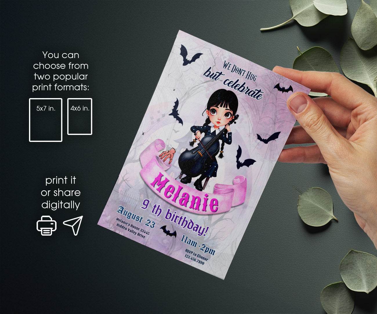 Wednesday Addams customizable invitation template | Share or Print | girl | FC491