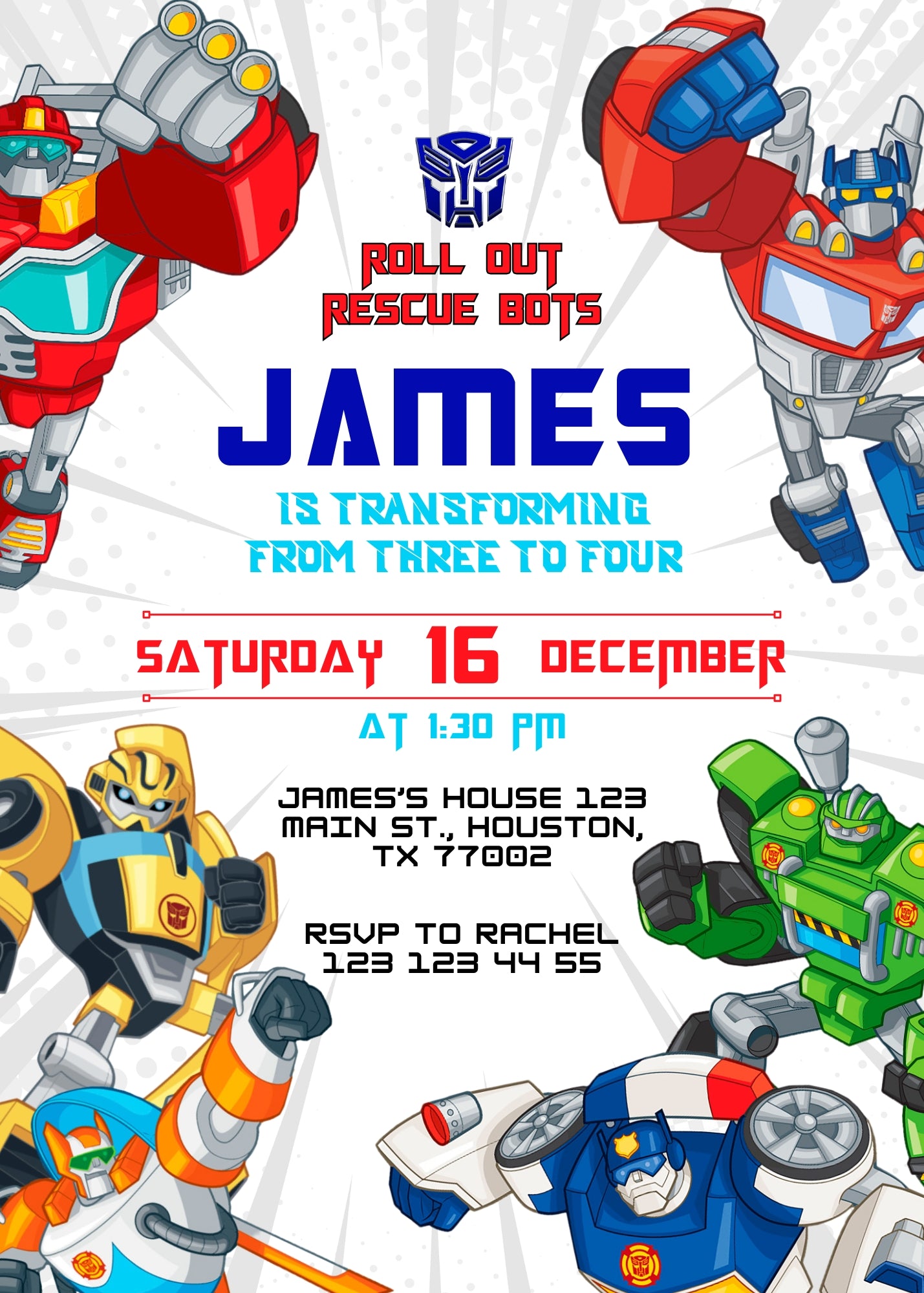 Transformers Rescue Bots customizable invitation template | Share or Print | boy | UL183