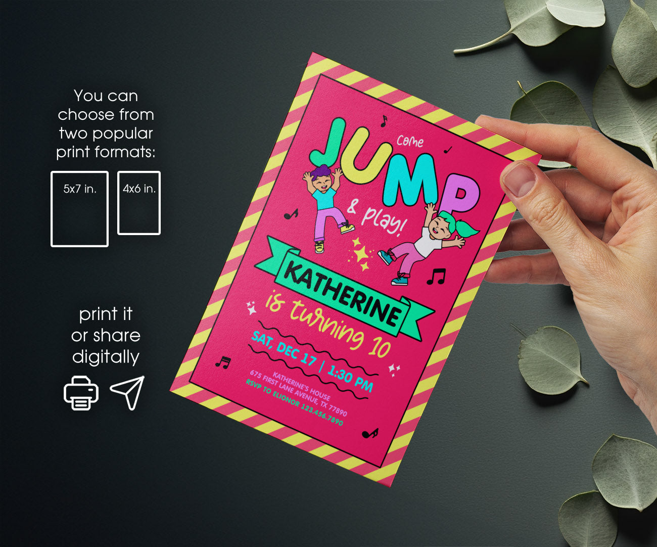 Trampoline Jump Party customizable invitation template | Share or Print | DT881
