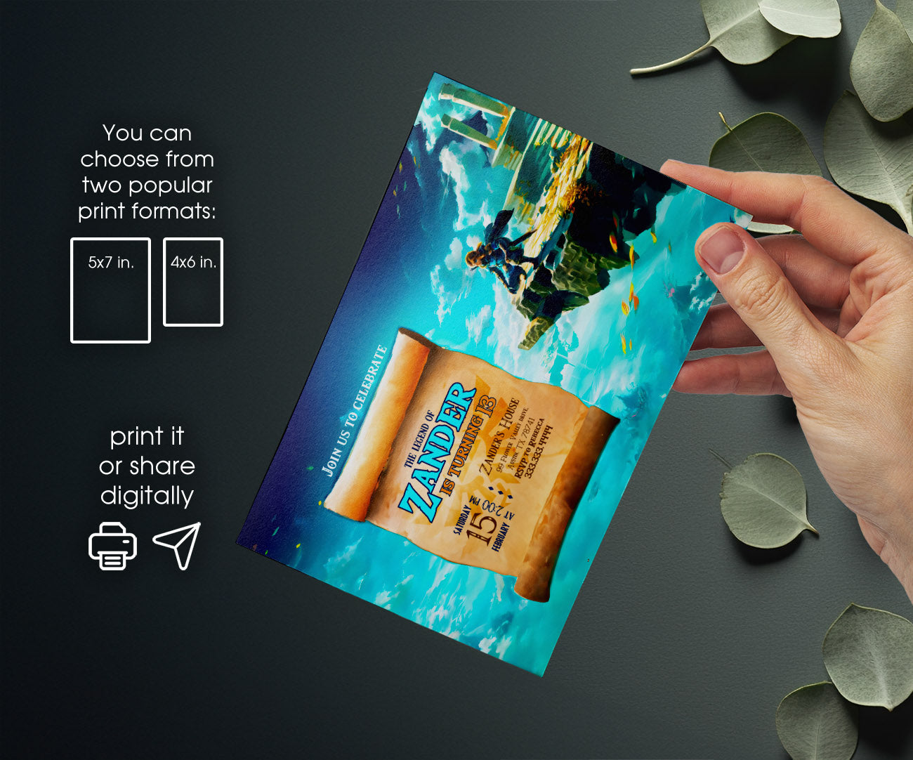Legend of Zelda Gamer customizable invitation template | Share or Print | KF991