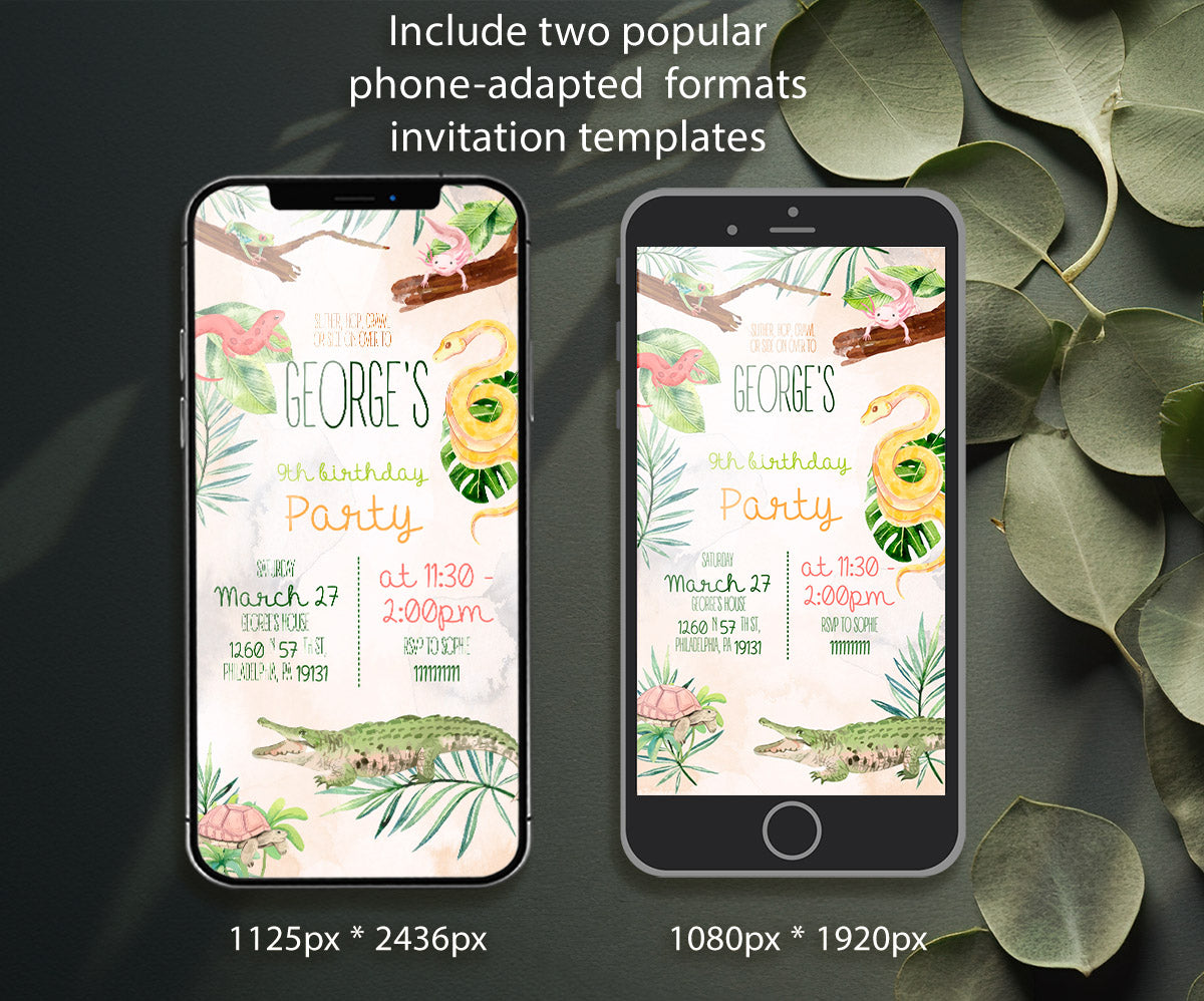 Reptile Lizard Snake customizable invitation template | Share or Print | UX208