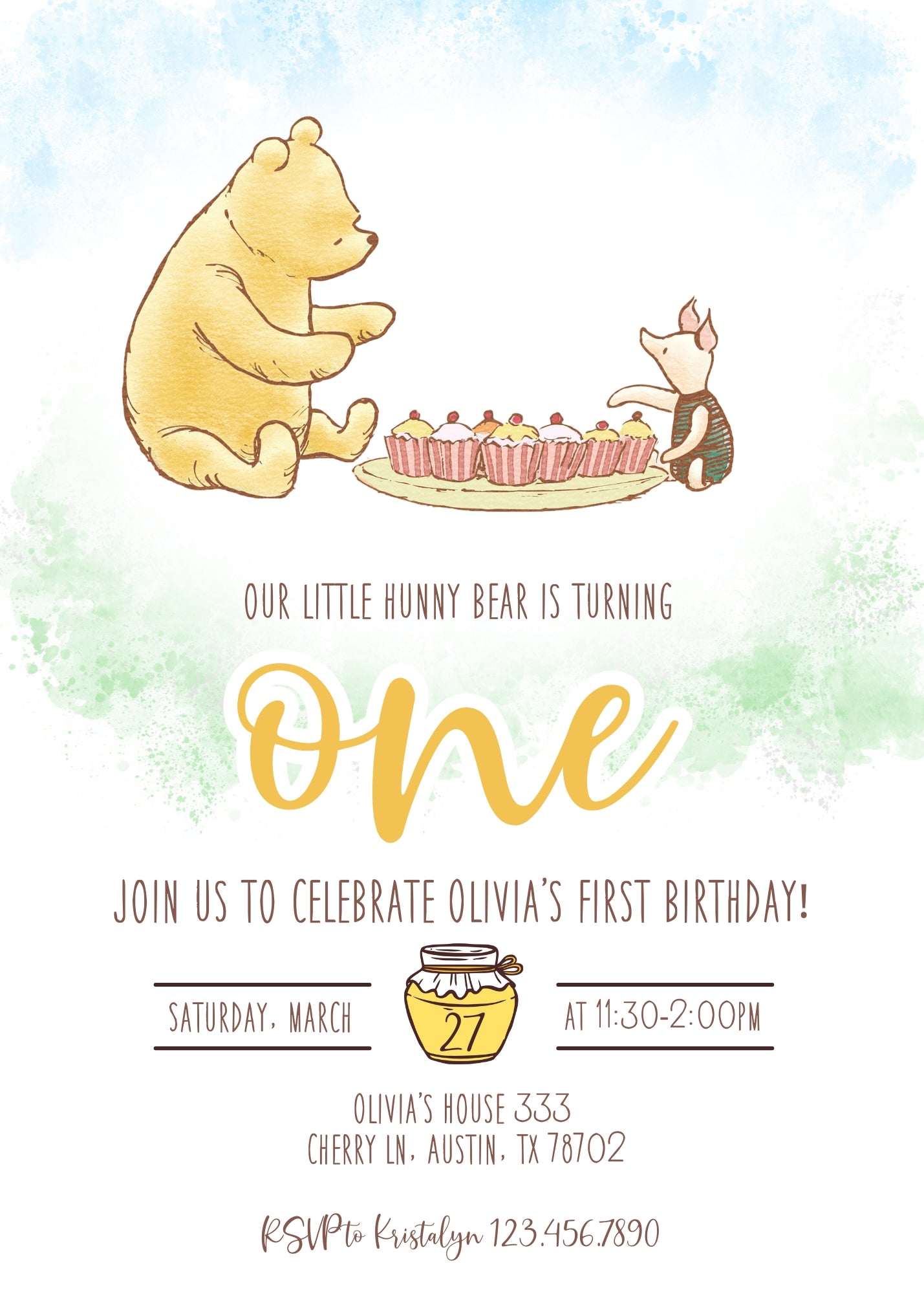 Winnie the Pooh customizable invitation template | Share or Print | KZ016