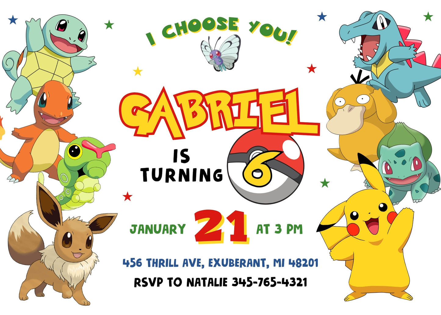 Pokemon Pikachu customizable invitation template | Share or Print | OF765