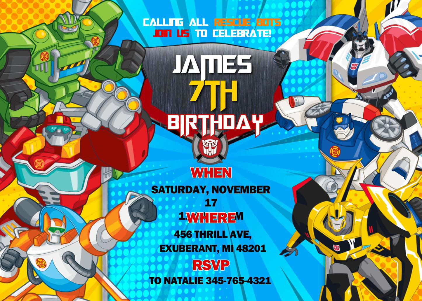 Transformers Rescue Bots customizable invitation template | Share or Print | boy | QQ503