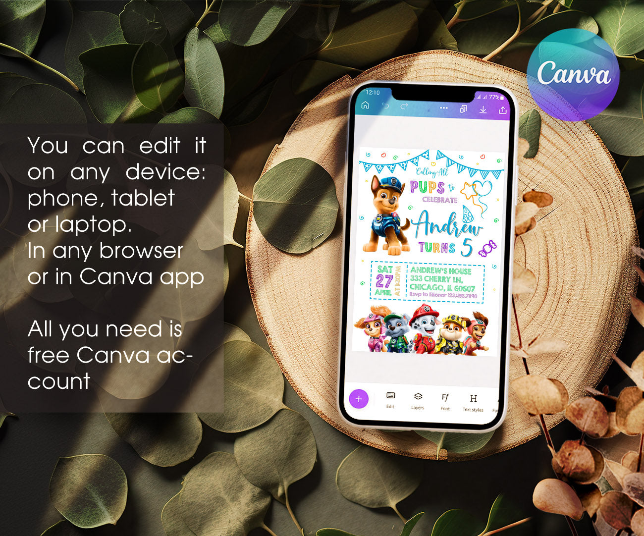 PAW Patrol customizable invitation template | Share or Print | UU262