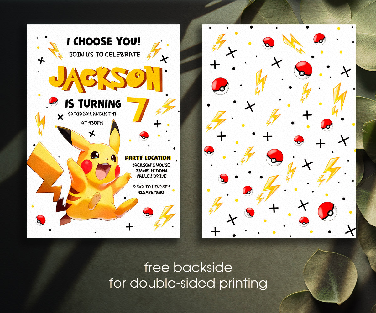 Pokemon Pikachu customizable invitation template | Share or Print | EB772