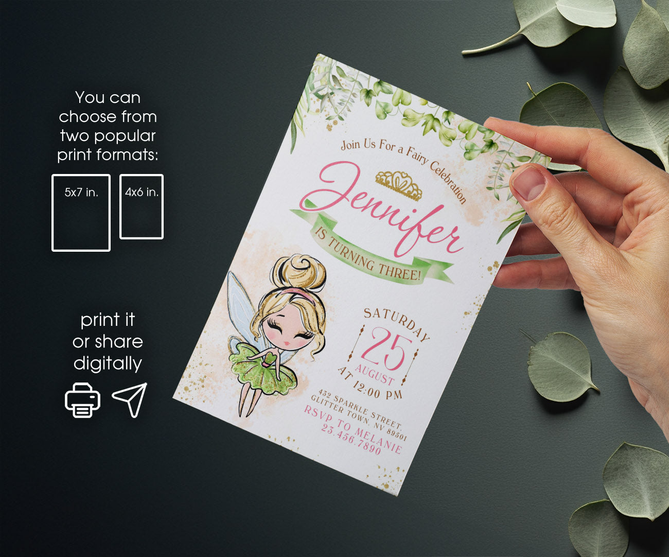 Tinker Bell Fairy Princess customizable invitation template | Share or Print | girl | BC408