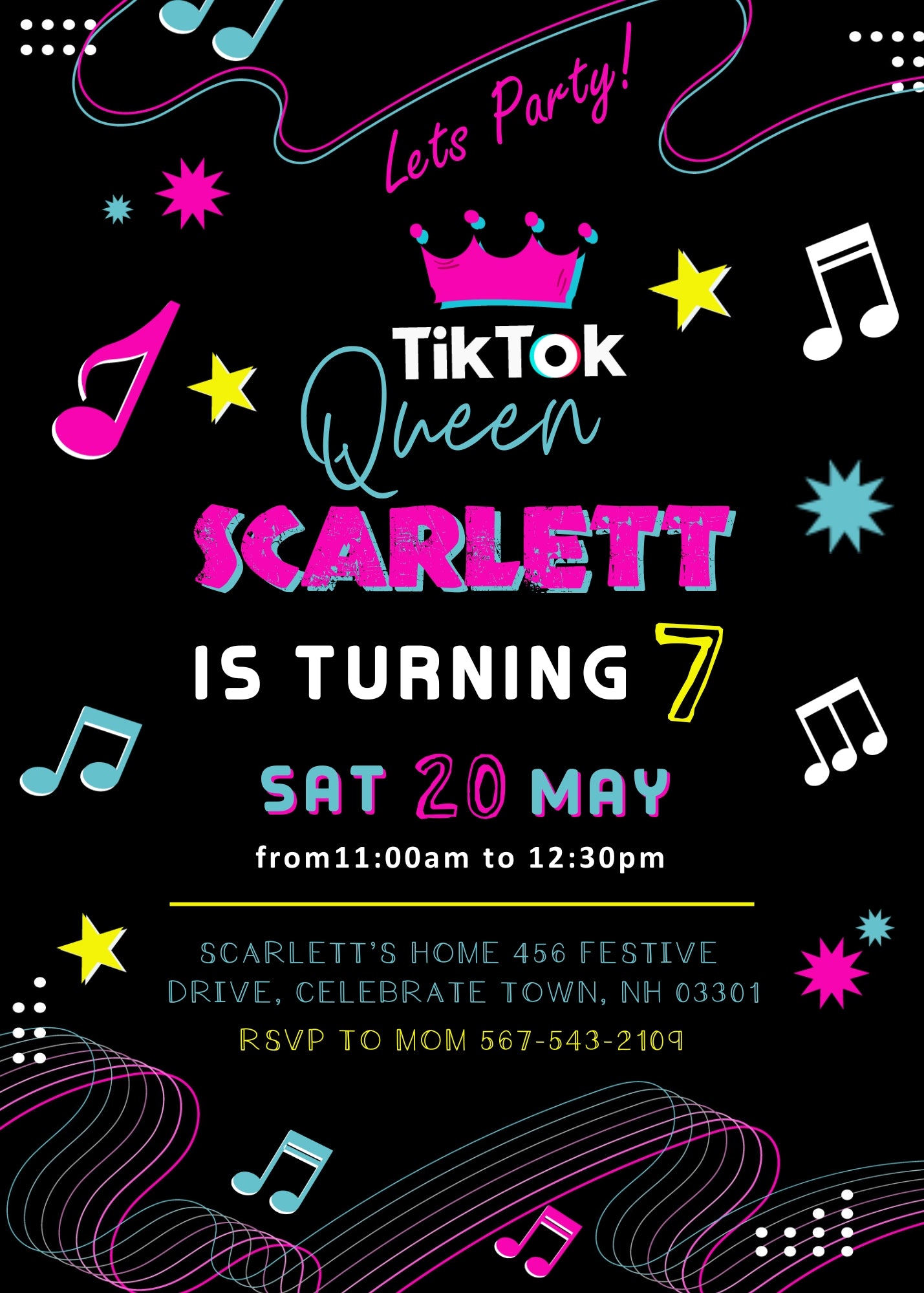Tik Tok Party customizable invitation template | Share or Print | WC868