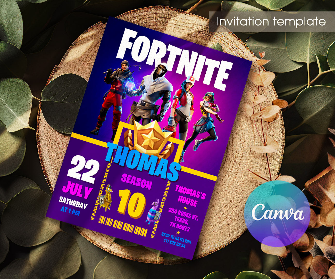 Fortnite Gamer customizable invitation template | Share or Print | boy | ZI273