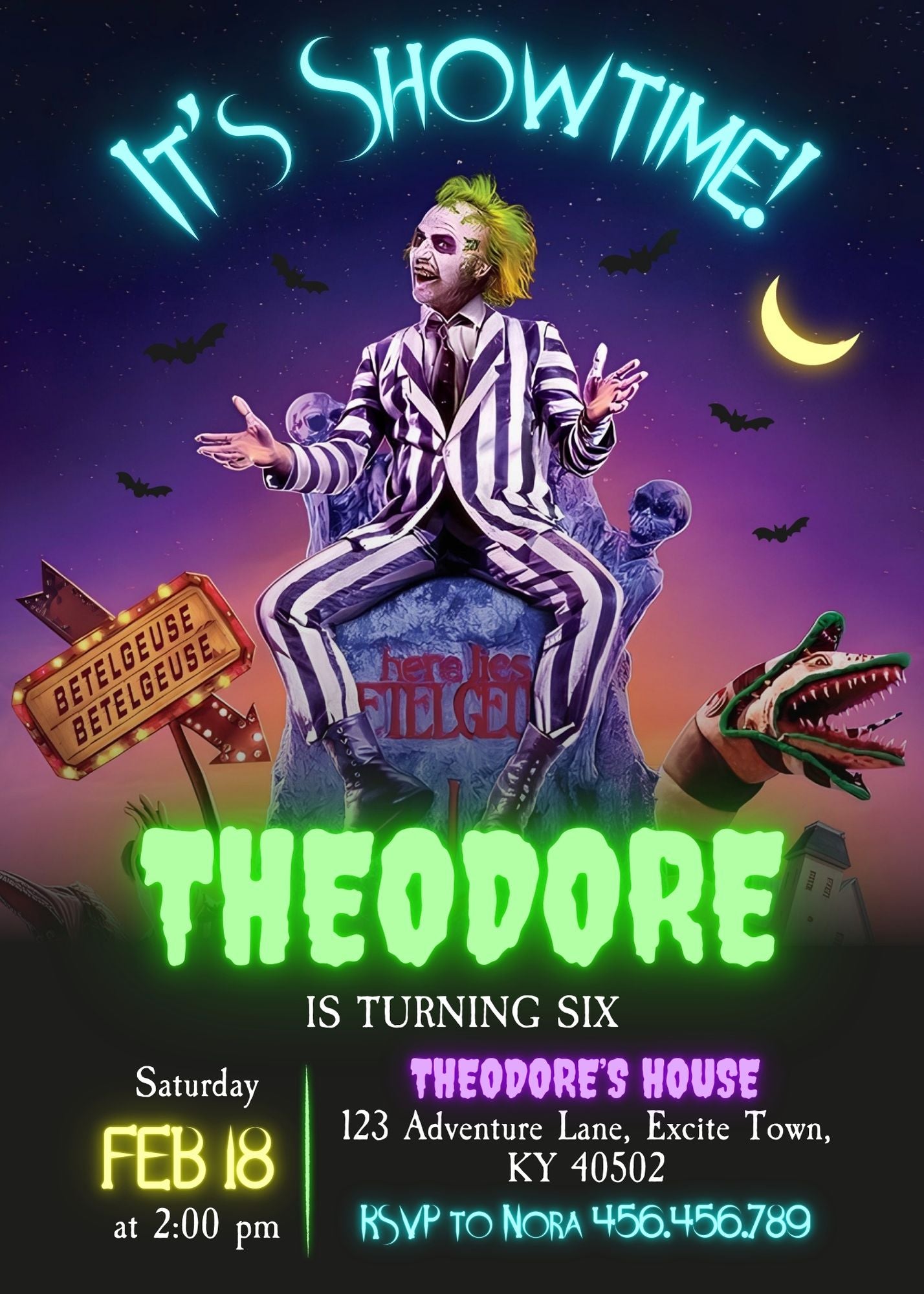 Beetlejuice Halloween customizable invitation template | Share or Print | AX257
