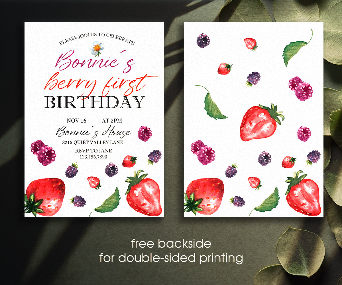 Berry First Birthday customizable invitation template | Share or Print | girl | SN041