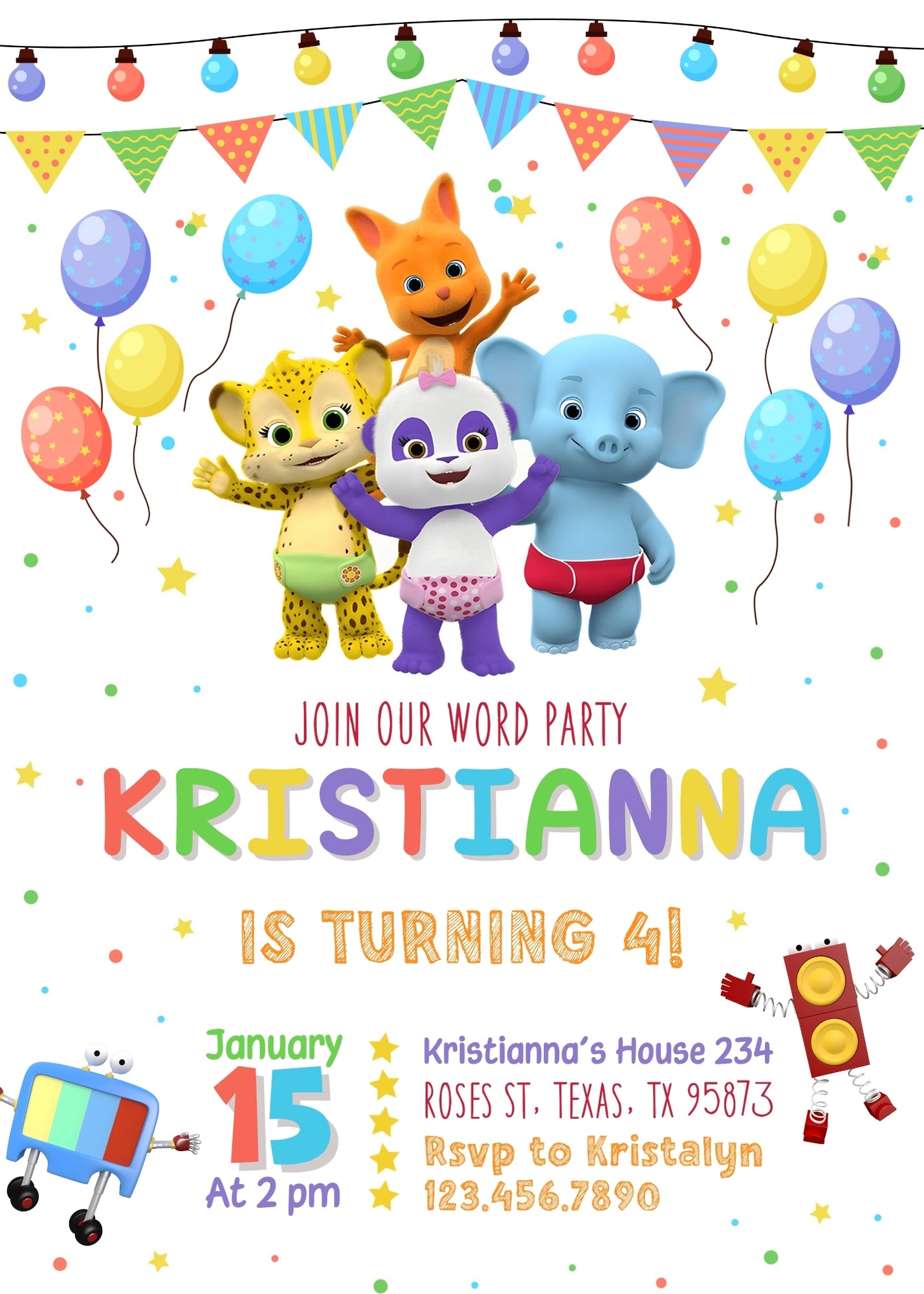 Word Party customizable invitation template | Share or Print | YZ310