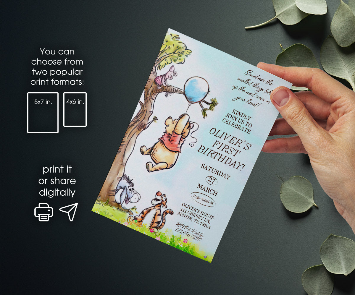 Winnie the Pooh customizable invitation template | Share or Print | QT388