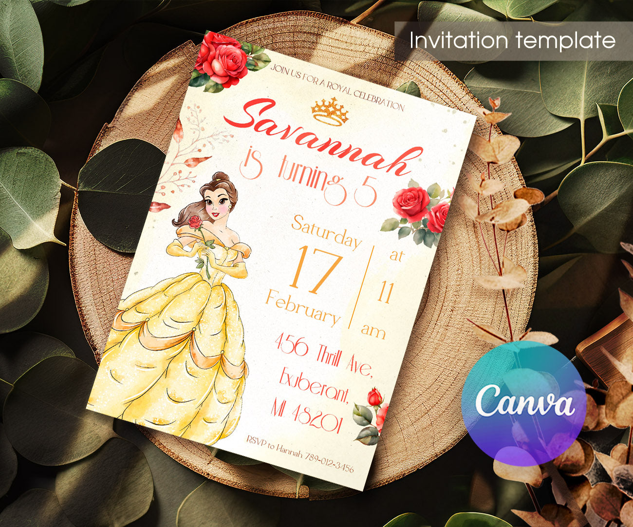 Belle Beauty And The Beast customizable invitation template | Share or Print | girl | OC369