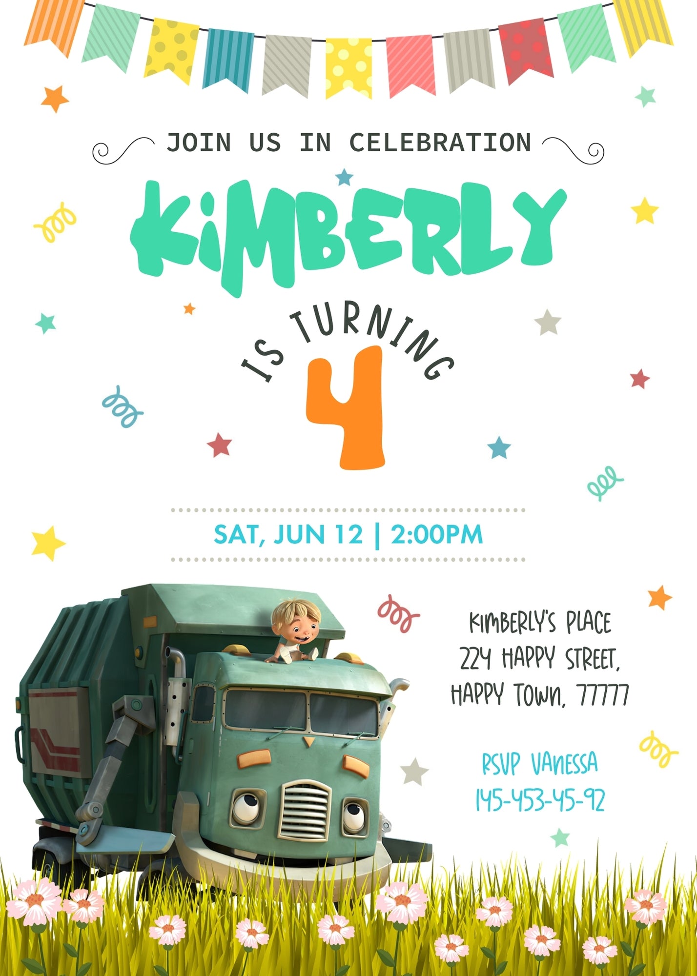 Trash Green Truck customizable invitation template | Share or Print | RT716