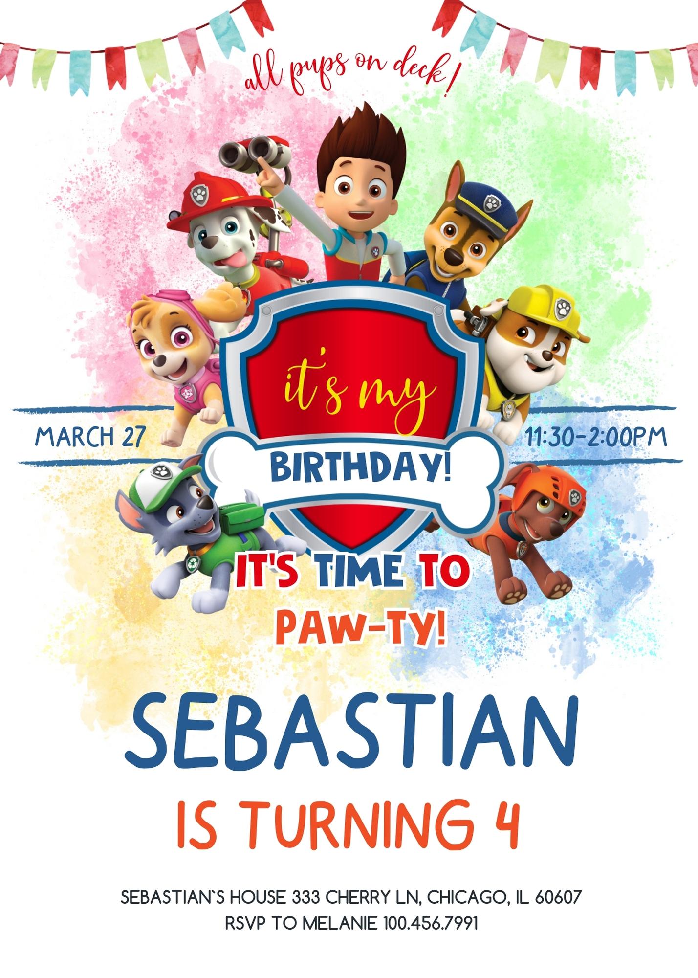 PAW Patrol customizable invitation template | Share or Print | SN563