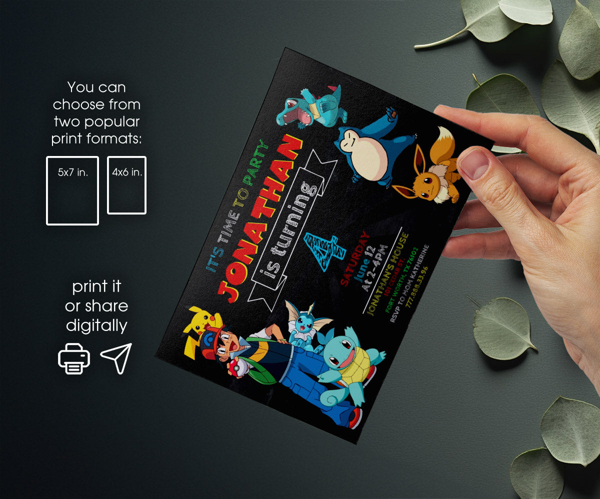 Pokemon Pikachu customizable invitation template | Share or Print | VR614