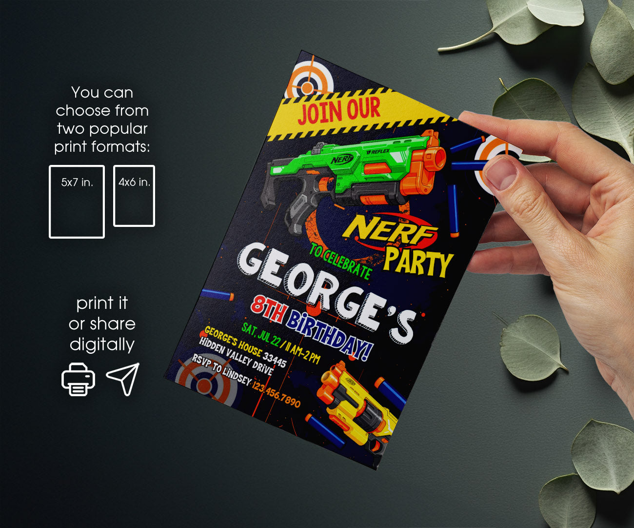 NERF Dart Wars customizable invitation template | Share or Print | boy | WD219
