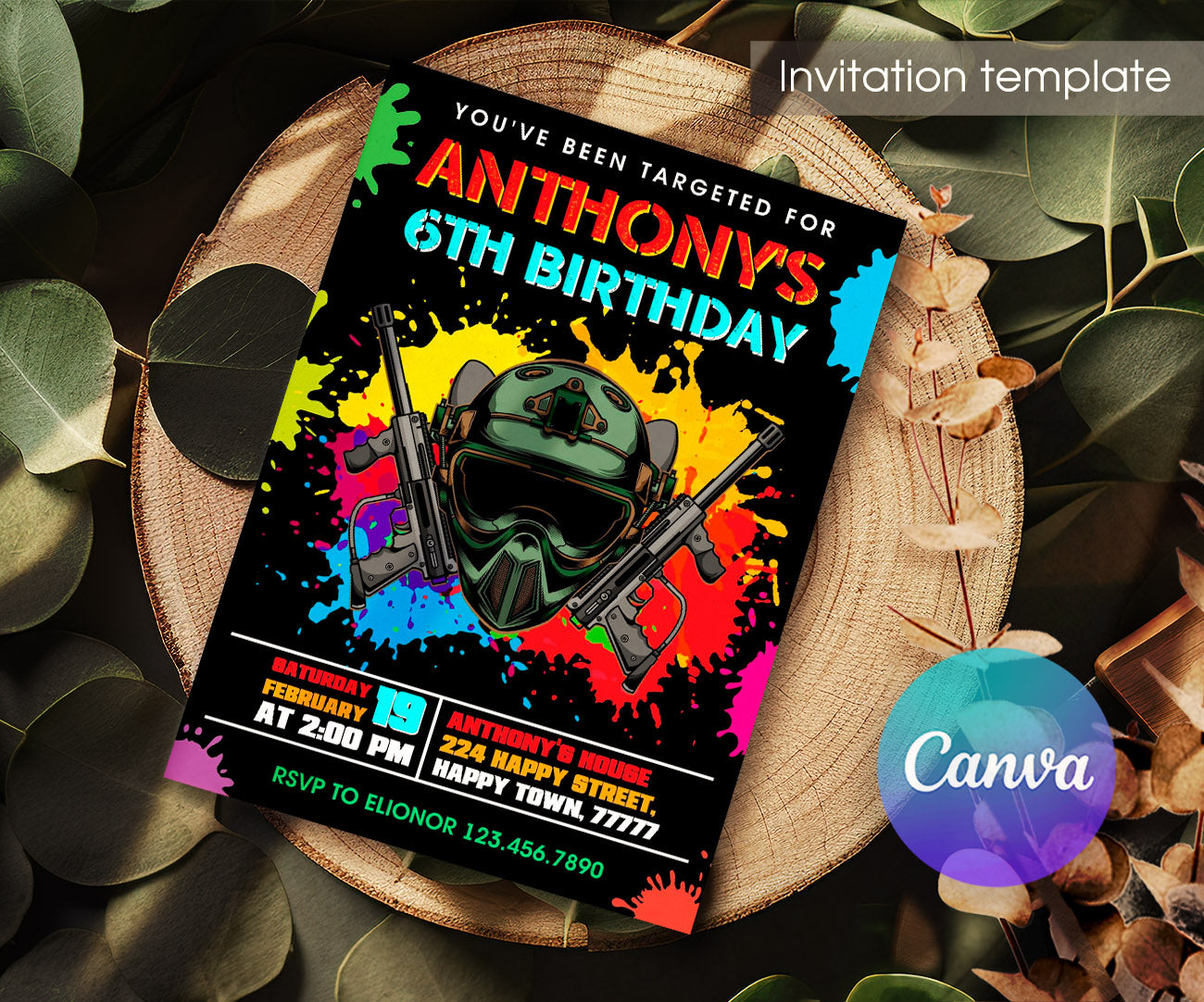 Paintball Airsoft battle customizable invitation template | Share or Print | boy | DP724