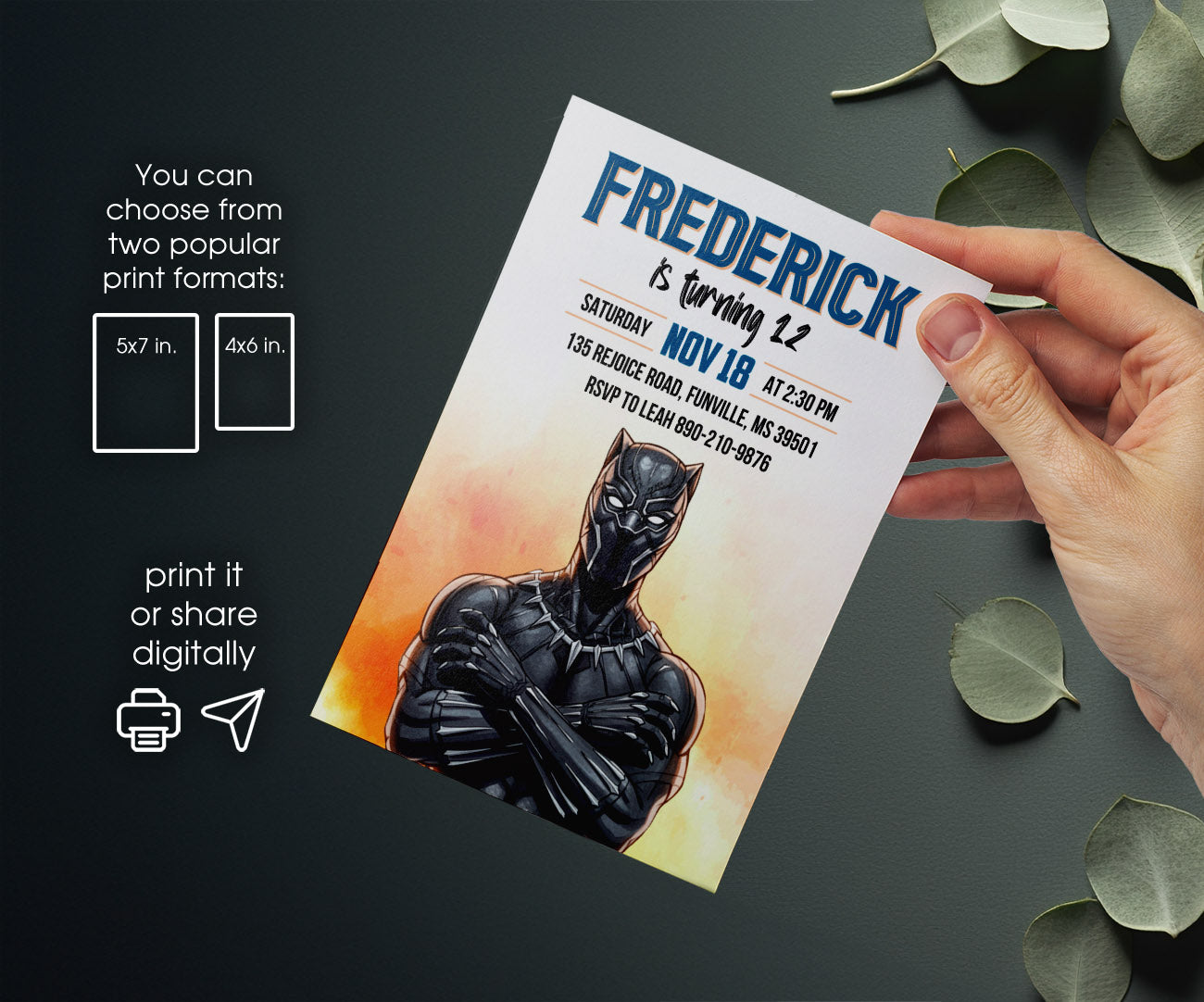 Black Panther Superhero Marvel customizable invitation template | Share or Print | boy | YU287